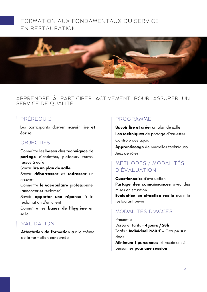 Programme formation aux fondamentaux du service en restauration
